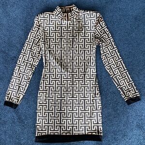 Black and Tan Geometric Print Velour Mini Dress